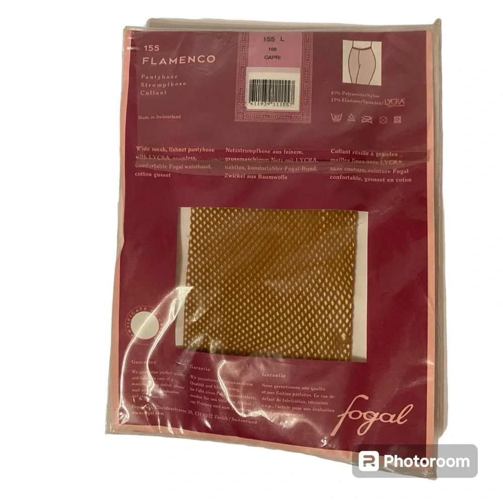NWT FOGAL 155 FLAMENCO Mesh fishnet Pantyhose Size L Tan CAPRI NEW IN PACKAGE